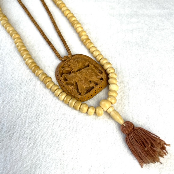 Tulsi Beads and Sandalwood Elephant Necklaces - Picture 1 of 4